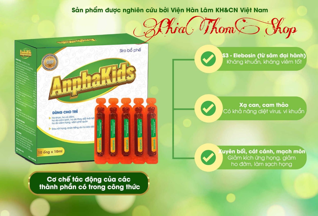 Siro Bổ Phế Anphakids - Đánh bay ho khan, ho có đờm, ho do cảm lạnh, ho do thay đổi thời tiết, ho do viêm họng, viêm phế quản