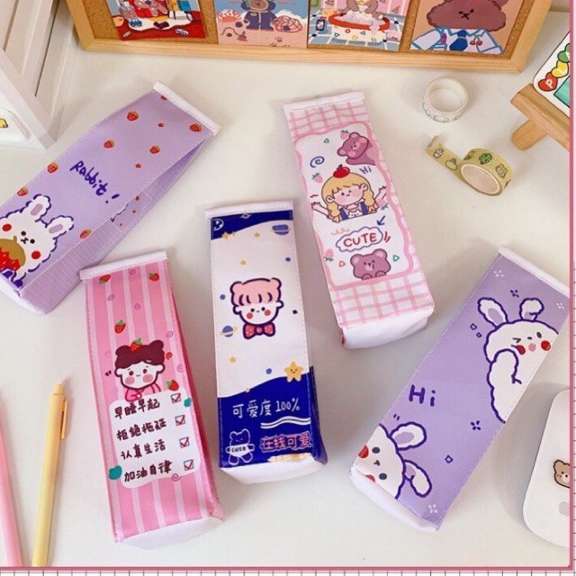 Ví đựng bút hình hộp sữa cute/ hộp đựng bút cô gái dễ thương