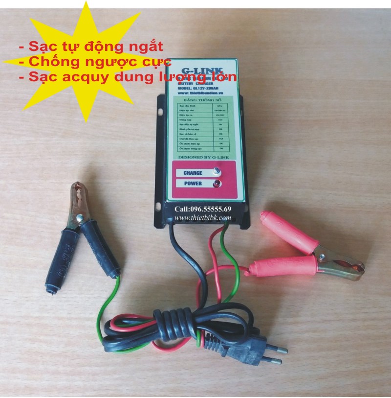 Sạc bình ắc quy 12V dung lượng lớn. Bảo hành 1 năm. Hàng Việt Nam sản xuất theo công nghệ Hàn Quốc