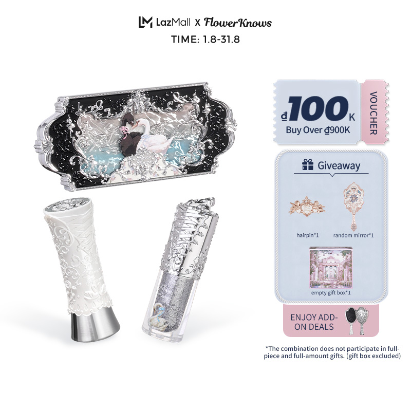 FlowerKnows Bộ Mỹ Phẩm Swan Ballet Series Bộ Quà Tặng Son môi - Phấn mắt nhũ - Bảng Phấn mắt 6 màu