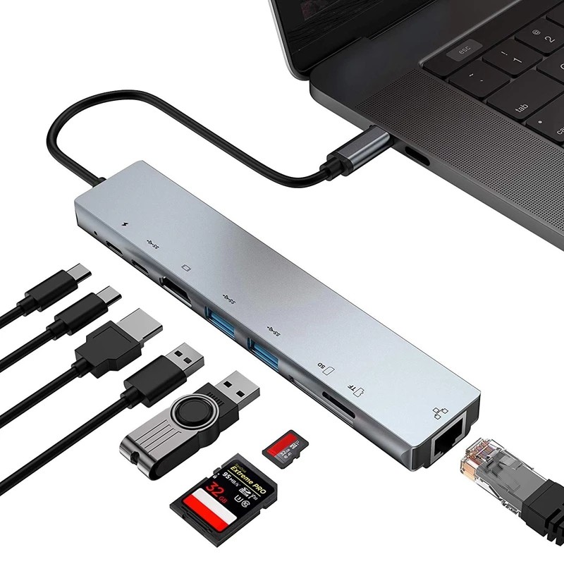 Hub Type c sang HDMI, LAN, USB, TF, SD cho Macbook chip M1 M2, Samsung MHL, Dell XPS - 6in1