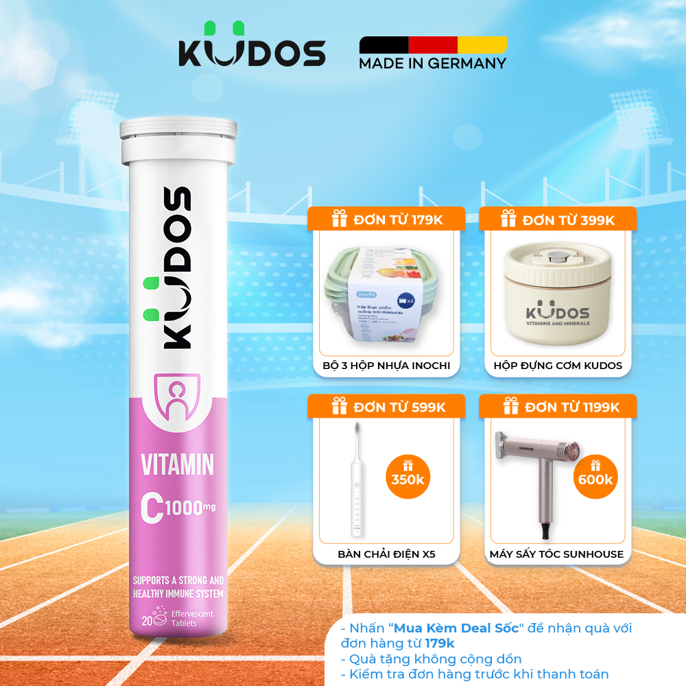 Viên sủi kudos vitamin c 1000mg nâng cao sức đề kháng hương dưa hấu