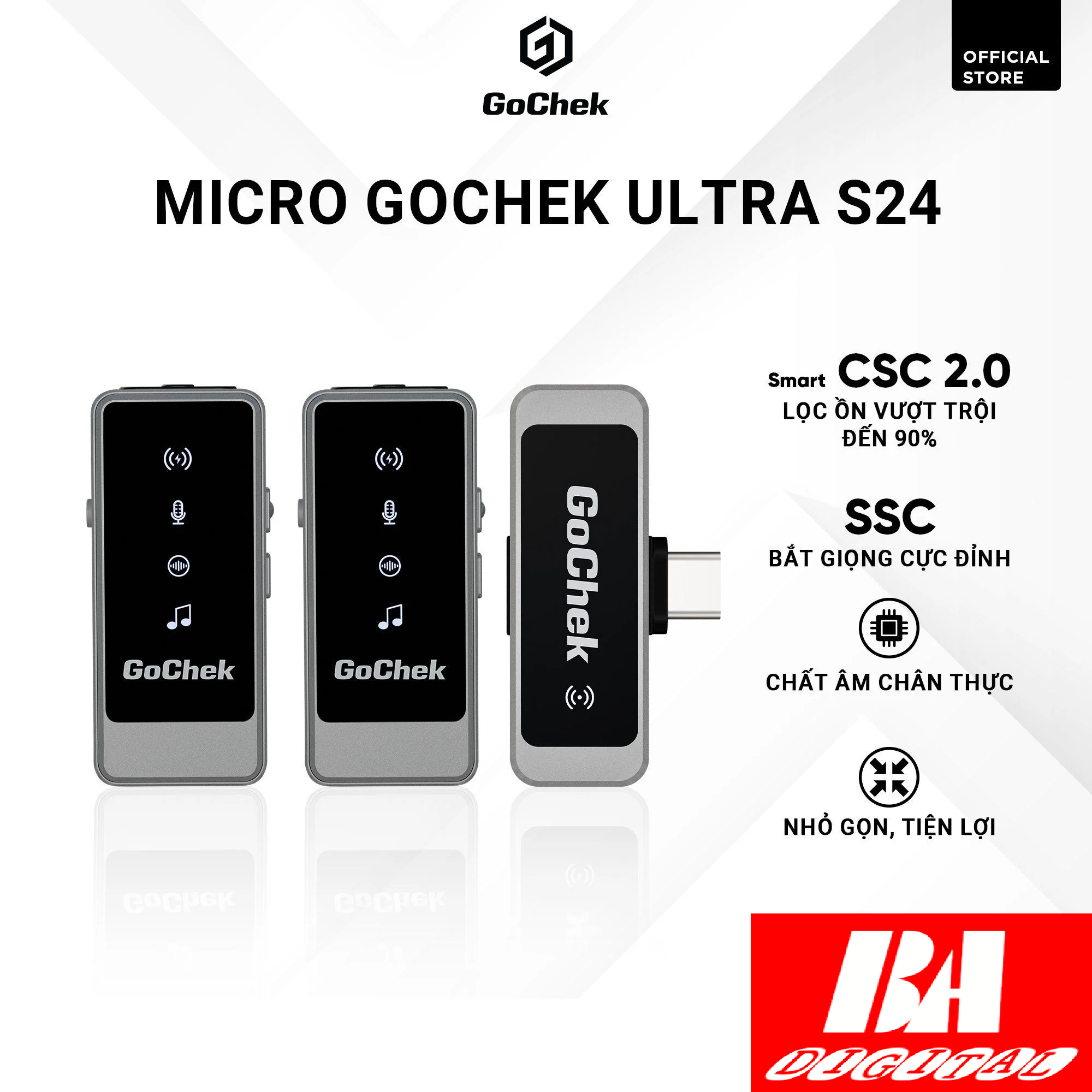  Micro thu âm không dây GoChek Ultra S24 - Bộ 2 Mic Không Kèm Hộp Sạc 