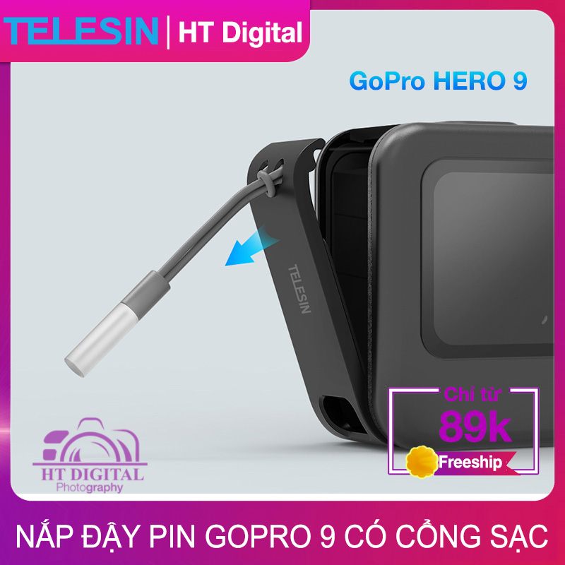 Nắp Đậy Pin GoPro 12 11 10 9 có Cổng Sạc Telesin - Camera Case Battery GoPro Hero 9 10 11 12