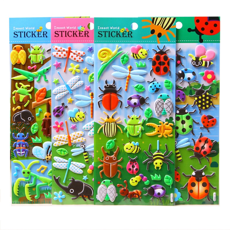 Sticker 3D chống thấm thế giới côn trùng hình dán cho bé đồ chơi dán giải trí học thêm về các loài côn trùng