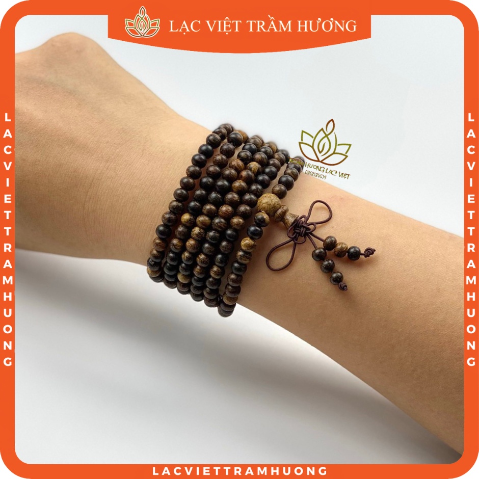 Vòng Tay Trầm Hương 216 Hạt 5mm Trầm Dó Dây INDO Tự Nhiên hàng Xịn VIP Lạc Việt - Cho Nữ Cầu Lộc Phát Thăng Tiến Bình An
