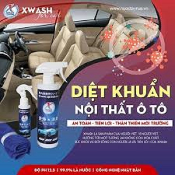Chai  xịt làm sạch nội thất ô tô XWASH Không dùng hoá chất loại bỏ 99% vi khuẩn ( tặng kèm khăn XWASH)