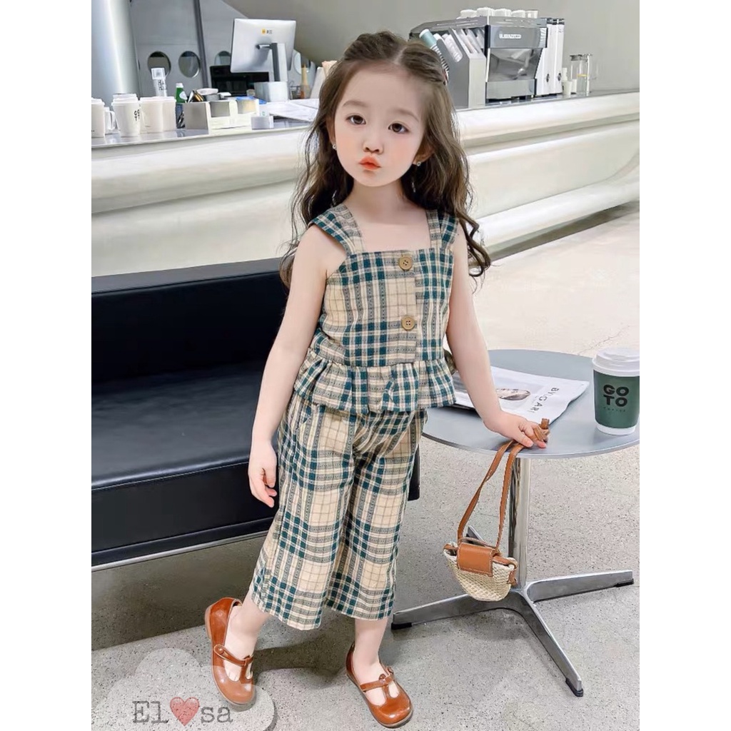 Quần áo bé gái- Bộ 2 Dây Caro Xinh Xắn Cho Bé 1-8 Tuổi