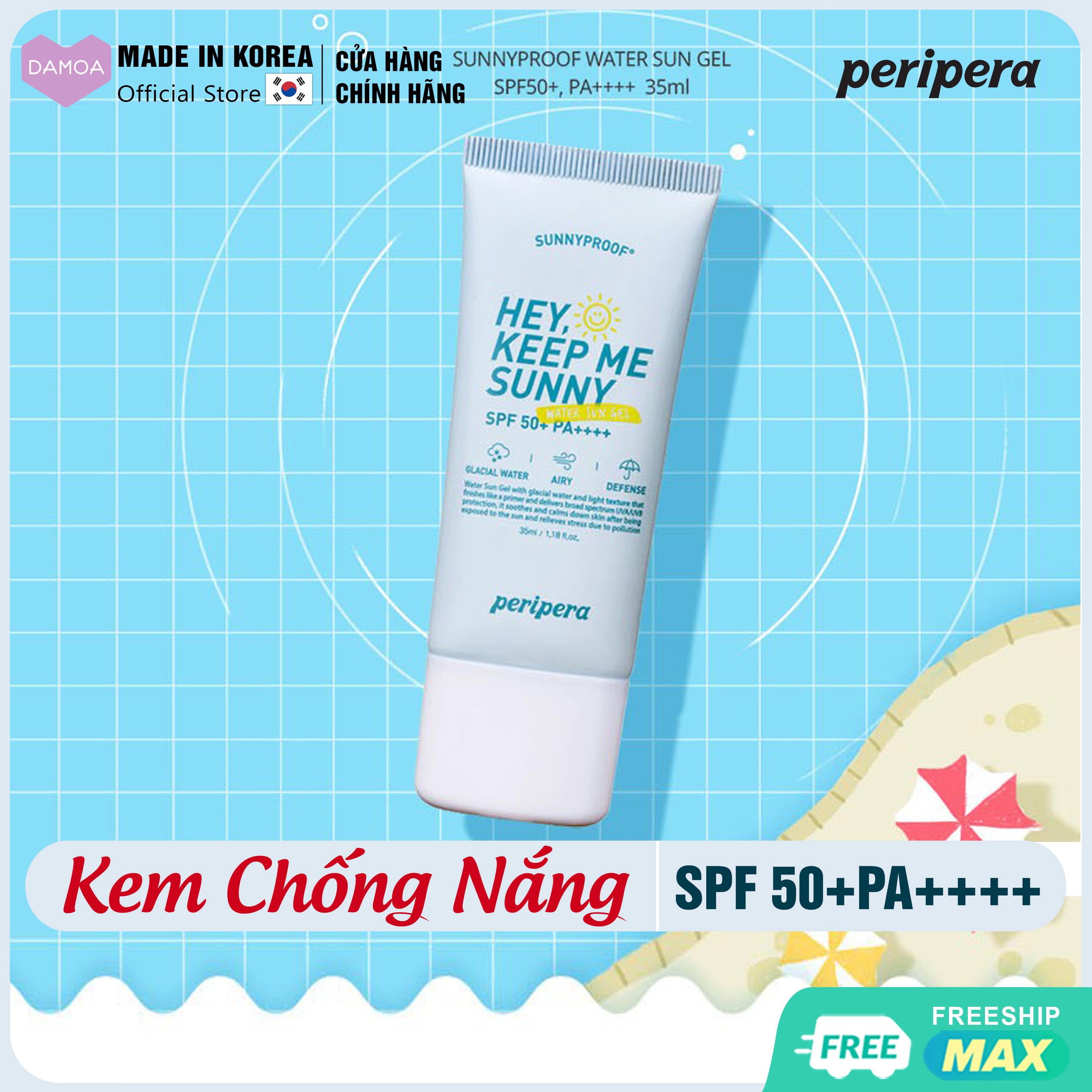 Kem chống nắng SPF50+ PA++++ Kiềm dầu - Chống thấm nước dạng gel Peripera Sunny Proof Water Sun Gel