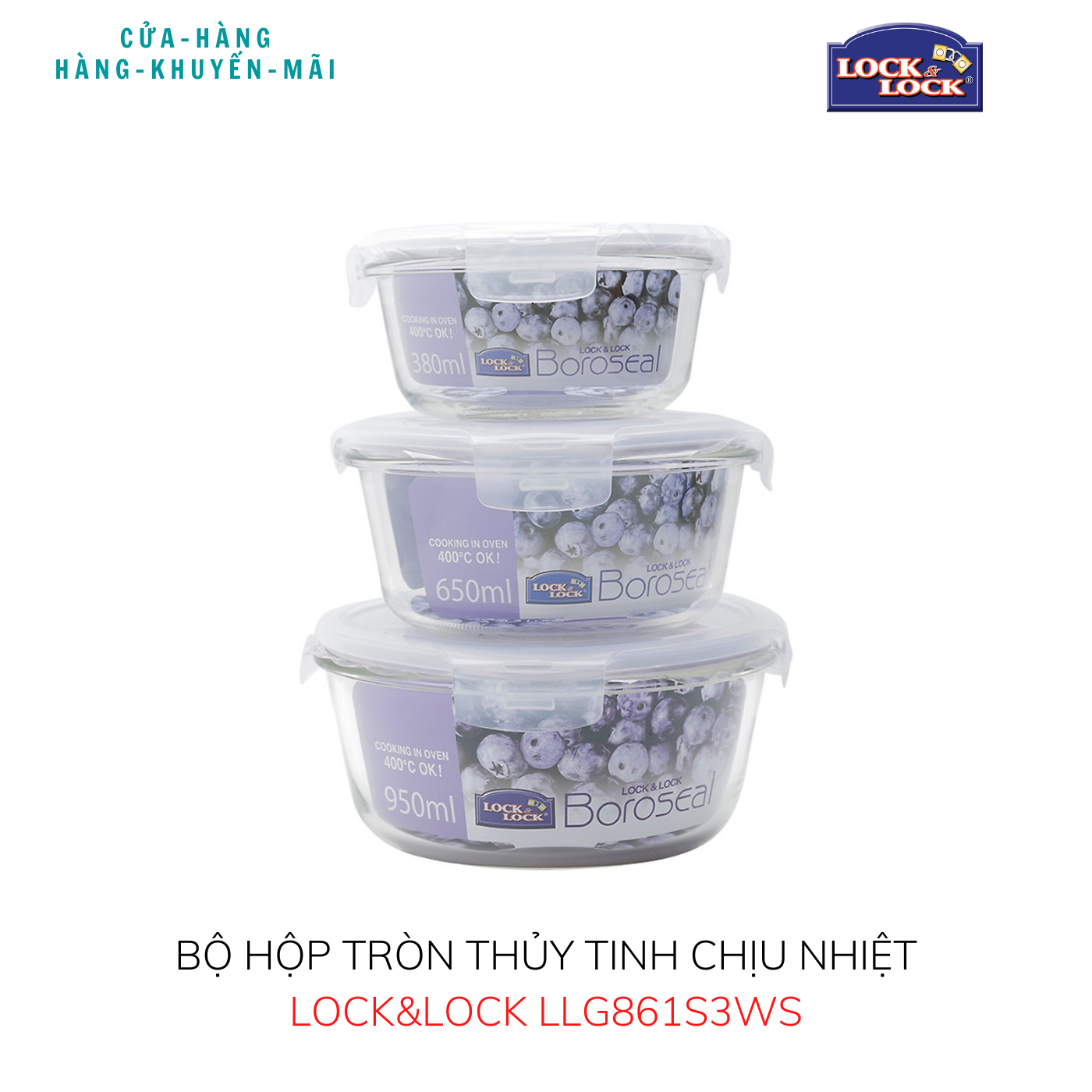 Hộp Tròn Thủy Tinh Chịu Nhiệt Đựng Thực Phẩm Borosilicate Lock&Lock LLG861S3WS - Hàng Khuyến Mãi Chính Hãng