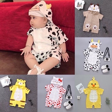 Body Đùi Cộc Tay Hình Thú Có Mũ Liền Cho Bé 4-13kg