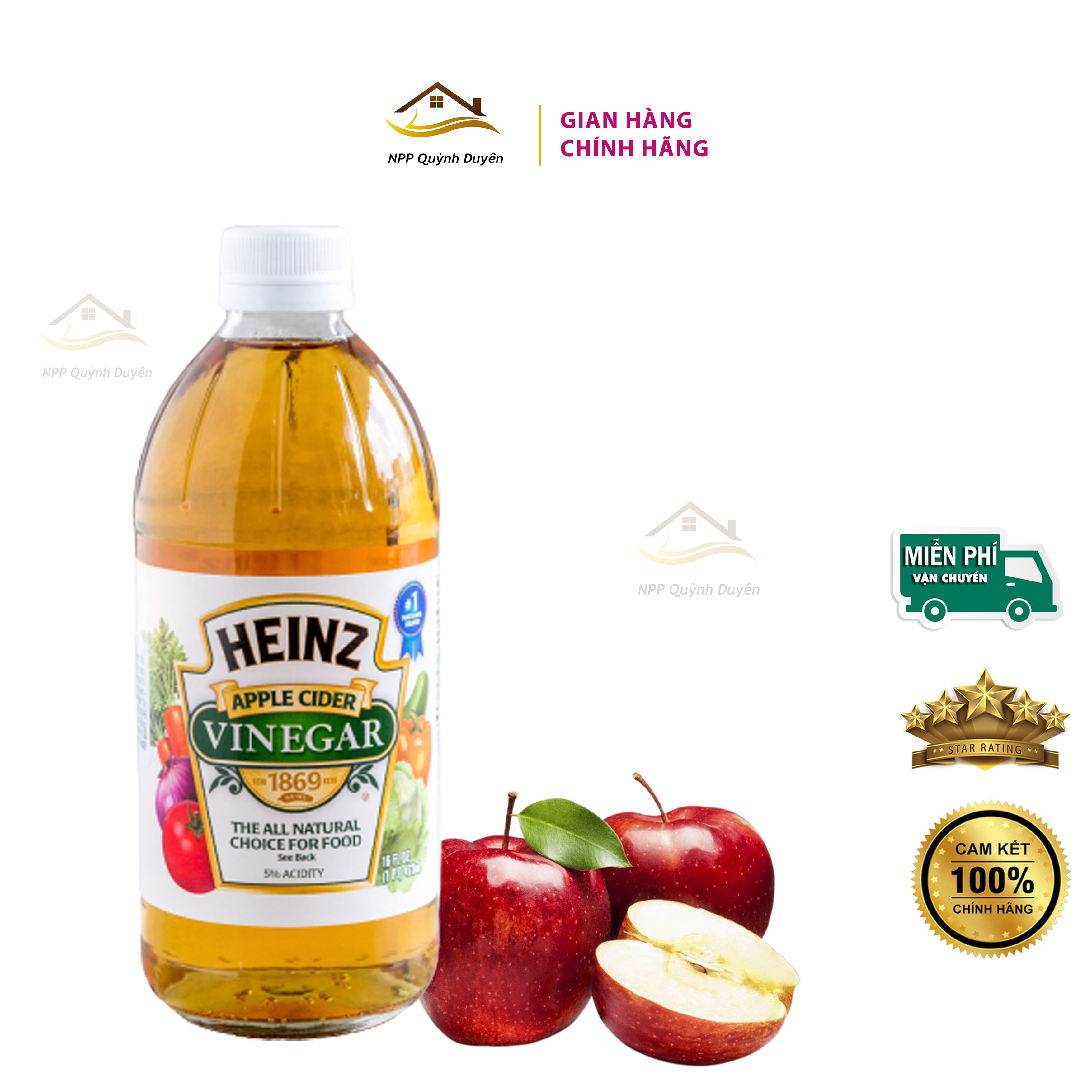 Dấm táo giảm cân HEINZ nhập khẩu Mỹ - Giấm táo hữu cơ  dung tích 473ml