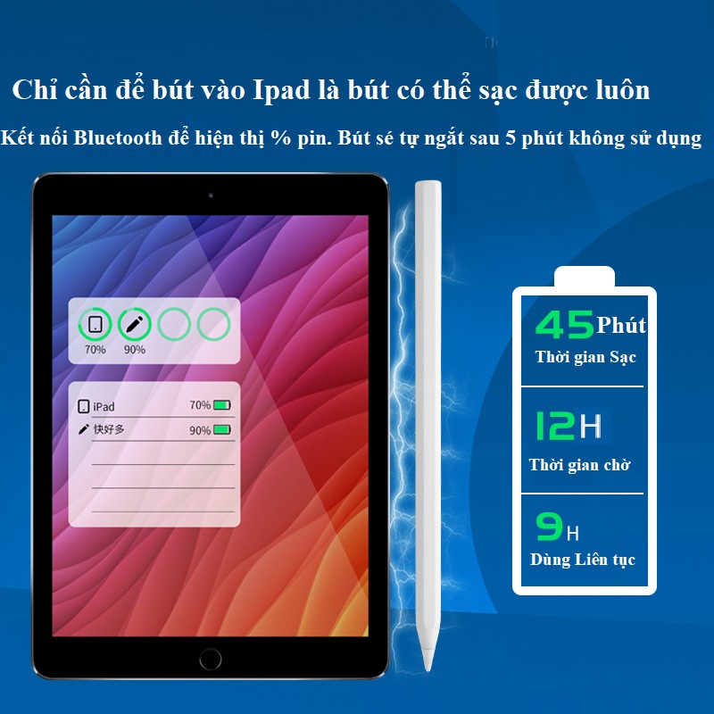 Bút cảm ứng 2 cho ipad, sạc không dây, chức năng chống chạm, nét nghiêng, từ tính hút chạm