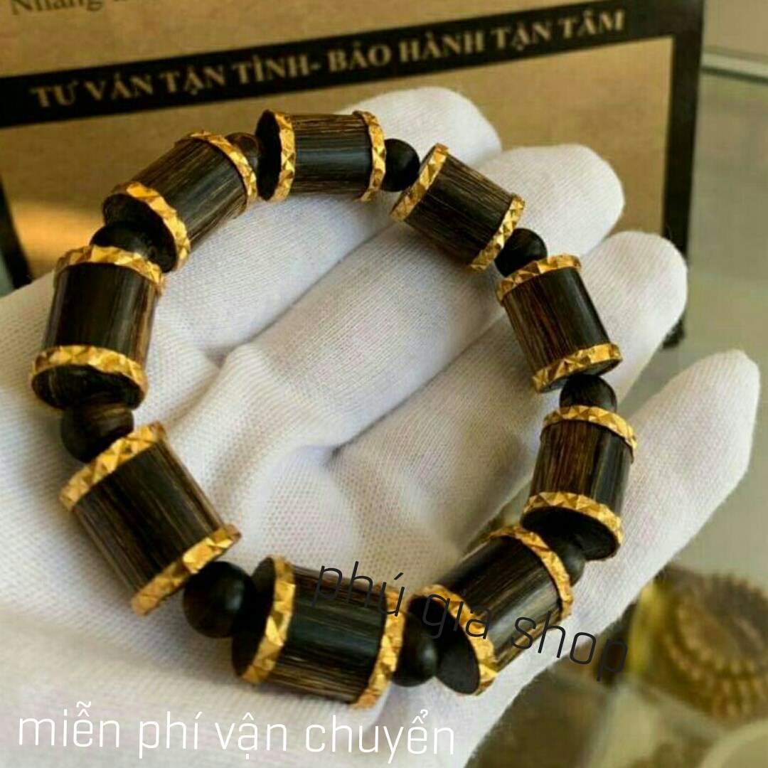 Vòng tay Gỗ Trầm Hương Sánh Chìm bọc vàng non cao cấp hàng tự nhiên.bảo hành mùi thơm Vĩnh Viễn