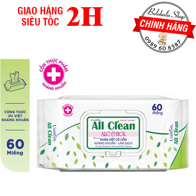 Khăn ướt Unifresh All Clean Có cồn kháng khuẩn 60 miếng