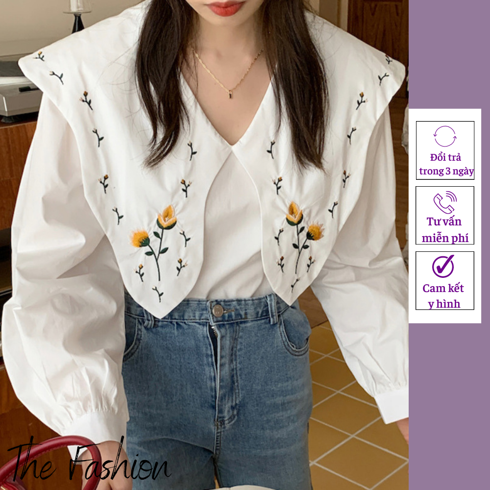 Áo sơ mi thêu hoa vitage - sơ mi thêu cổ- họa tiết hoa
