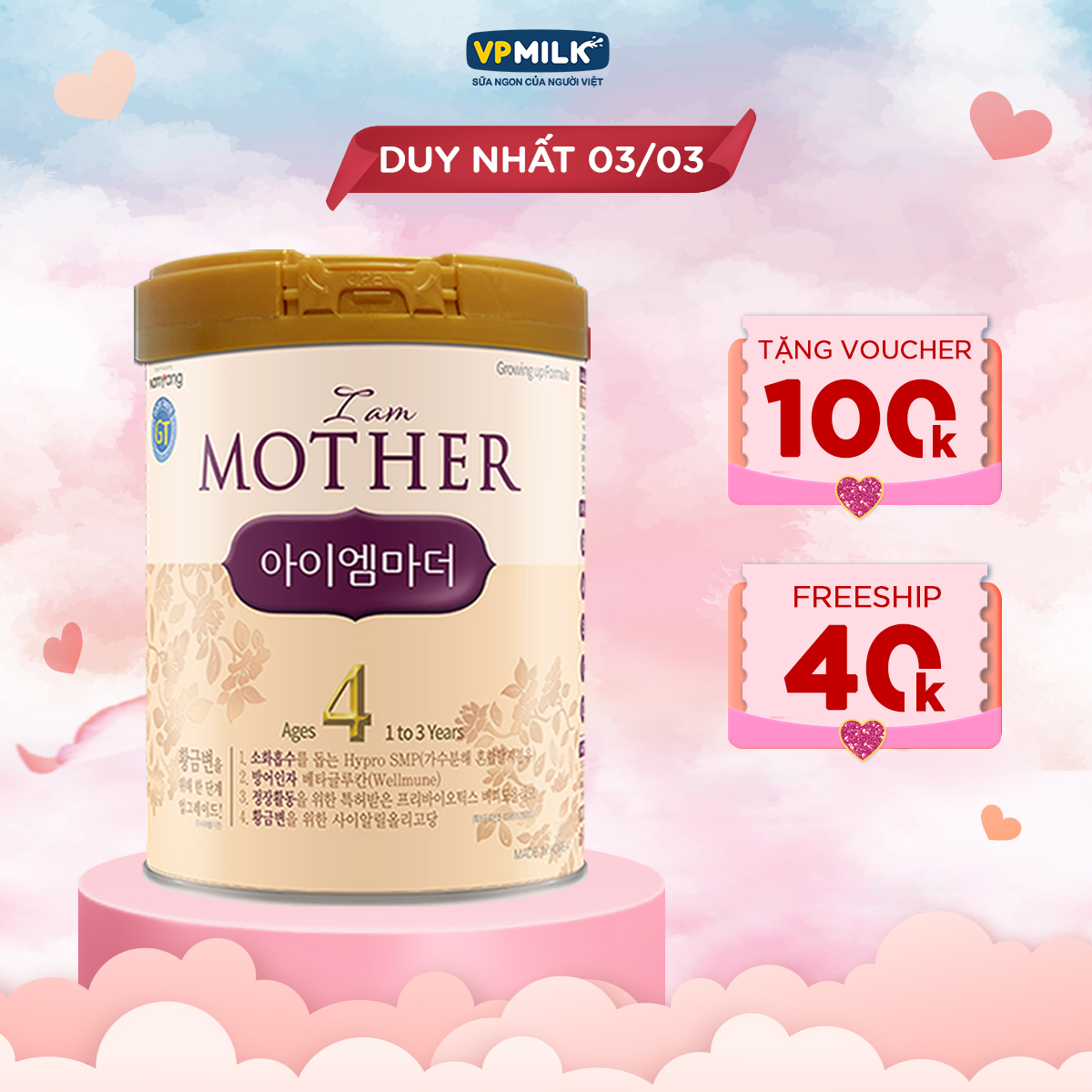 Sữa bột i am mother 4 800g nhập khẩu cho trẻ từ 1-3 tuổi