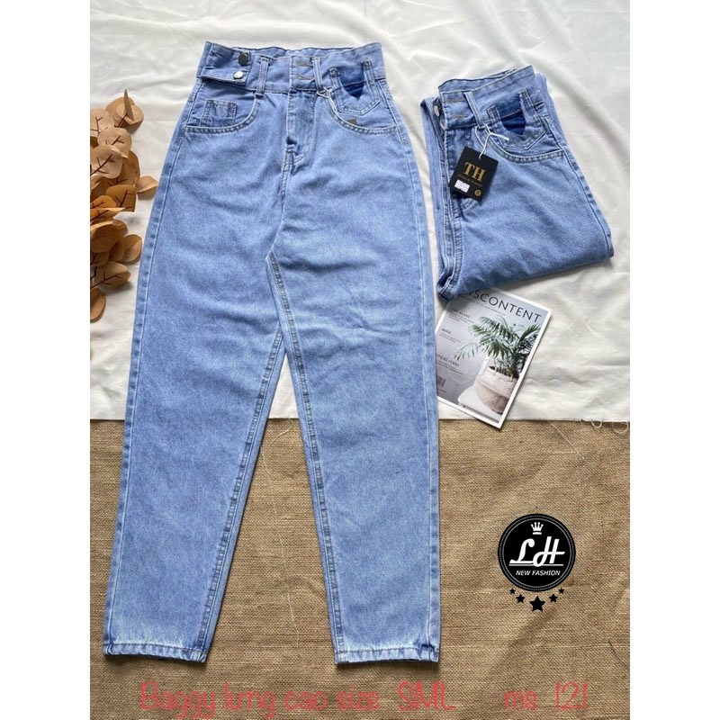 Quần baggy jean nữ siêu cao 2 nút cách điệu lưng ms 121