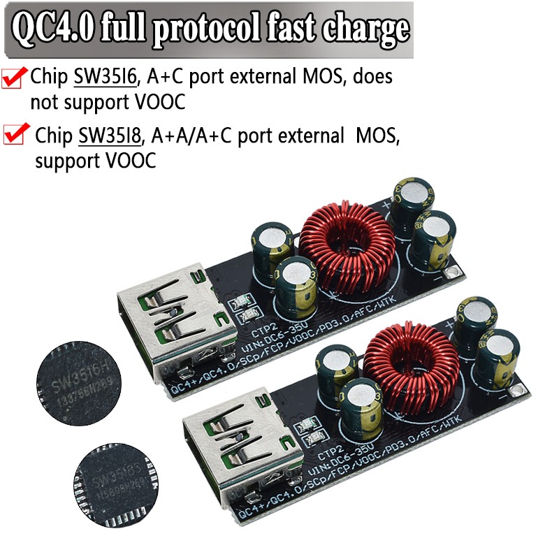 Mạch sạc siêu nhanh pd vooc qc4.0 qc3.0 hạ áp 10-35v cổng sạc type c sạc laptop và usb a
