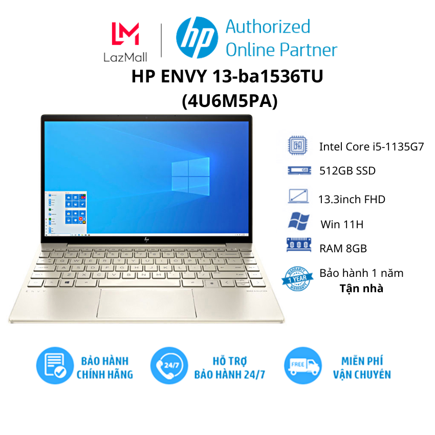 Laptop hp envy 13-ba1536tu / gold/ intel core i5-1135g7/ ram 8gb/ 512gb ssd/ intel iris xe graphics/ 13.3inch fhd/ win 11h/ 1yr