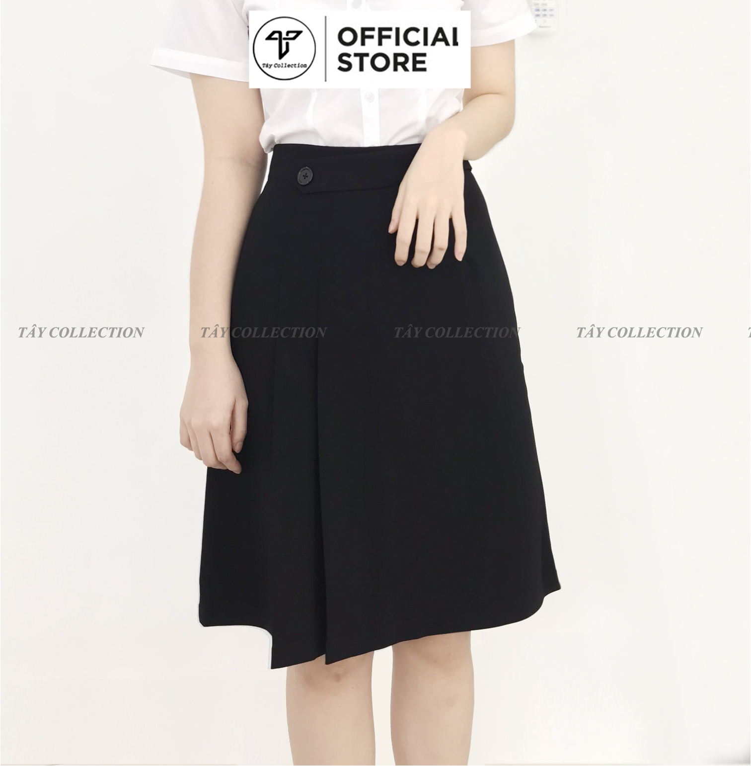 Chân váy công sở chữ A phối đai ly lệch thiết kế Tây Collection thanh lịch và sang trọng