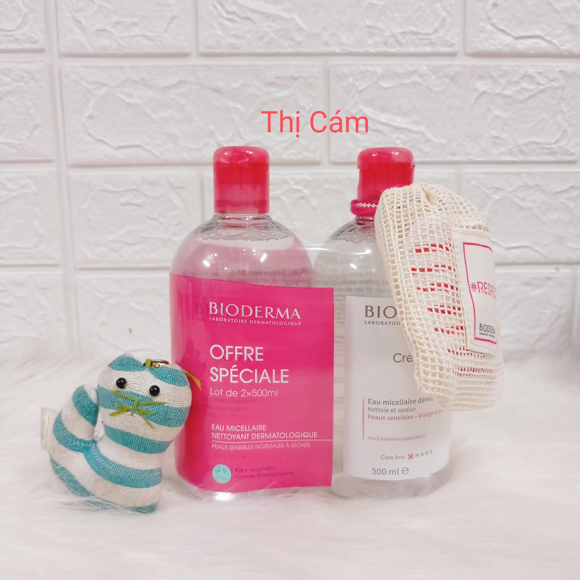 Set 2 nước tẩy trang Bioderma crealine 500ml của Pháp tặng kèm bông tẩy trang tái sử dụng