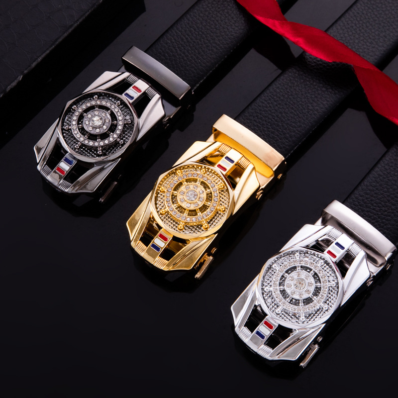Belts for men buckle belt male automatic buckle formal brand luxury Korea, leather cord durable beautiful luster, face rotating applique Stone class gentlemanly, warranty 2 years