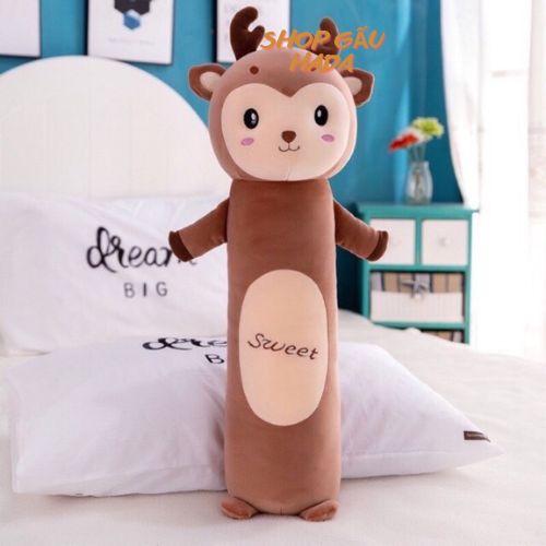 Gối ôm chú tuần lộc kéo xe noel - thú bông gấu bông tuần lộc cho bé 55 cm