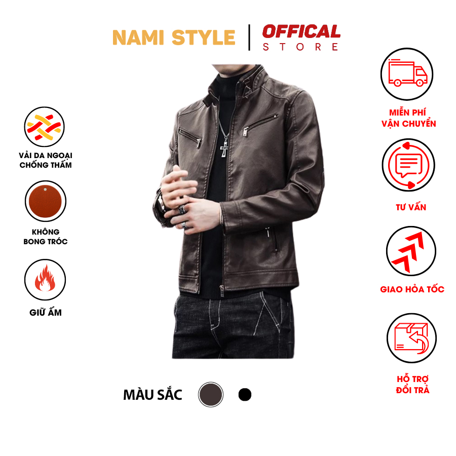 Áo Khoác Da Nam Phối Kéo Cực Xịn Chất Da Thái Cao Cấp bảo hành 24 tháng