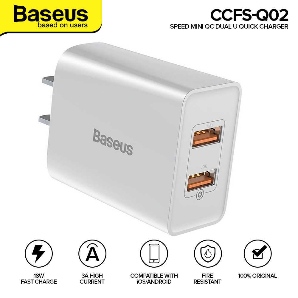 Sạc nhanh Baseus Speed Mini sạc nhanh QC 3.0 18W 2 cổng USB A cho điện thoại và máy tính bảng abshop365 hshop365hn hshop365 abshop hshop