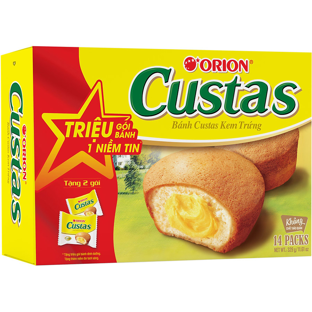 [Tặng Ưu đãi lớn 12 tặng 2] Bánh trứng Custas Orion Thơm ngon Kem trứng 14 bánh 329g