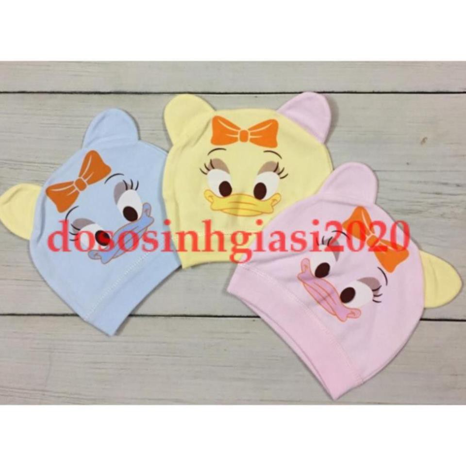 Nón sơ sinh-Set 5 mũ sơ sinh cotton tai gấu in hình cho bé