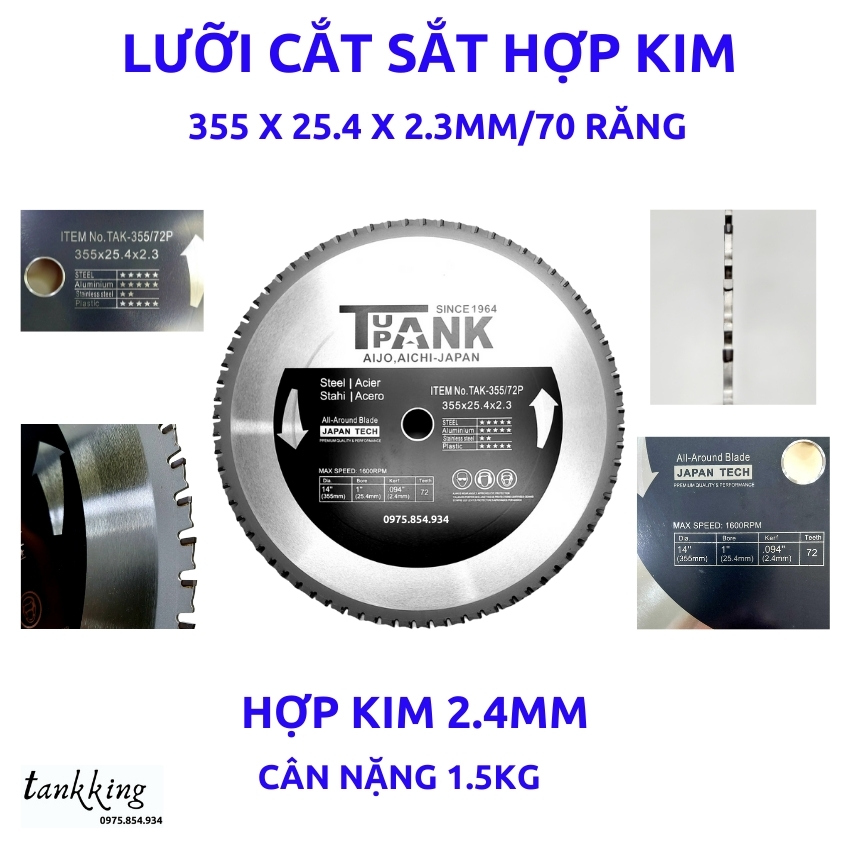 Lưỡi cắt sắt hợp kim cao cấp TANK 355mm cho máy tua chậm - TANKKING