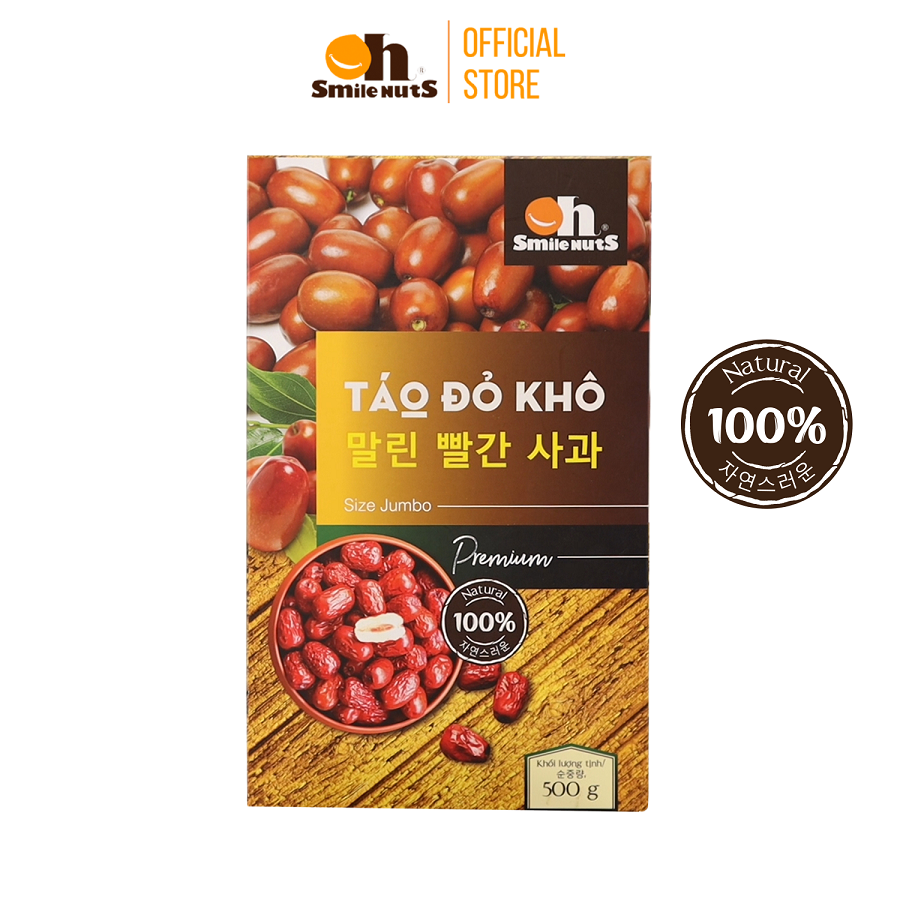Táo đỏ Tân Cương Smile Nuts loại thượng hạng hộp 110g/500g/1kg _ Táo đỏ trái to xốp, vỏ mỏng, thịt dày thơm ngon, cung cấp nguồn năng lượng dồi dào, giúp điều hòa cholesterol, bảo vệ tim mạch