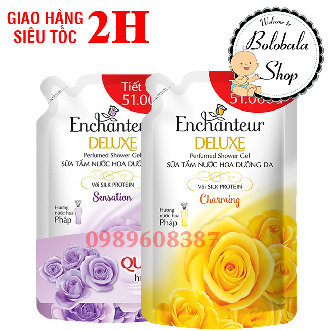 Sữa tắm nước hoa dưỡng da enchanteur - túi 450g/200g - chai 100g/ 150g hàng tặng