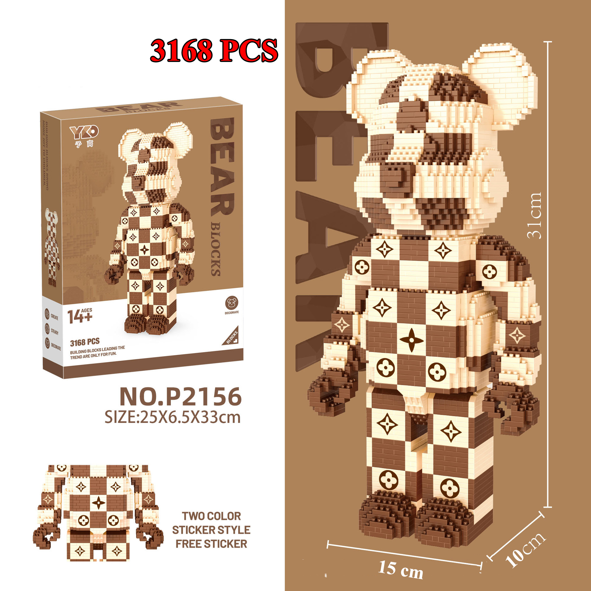 3168 ct - size 31 cm - bộ đồ chơi xếp hình hình chú gấu bearbrick độc đáo - lắp ghép gấu bearbrick