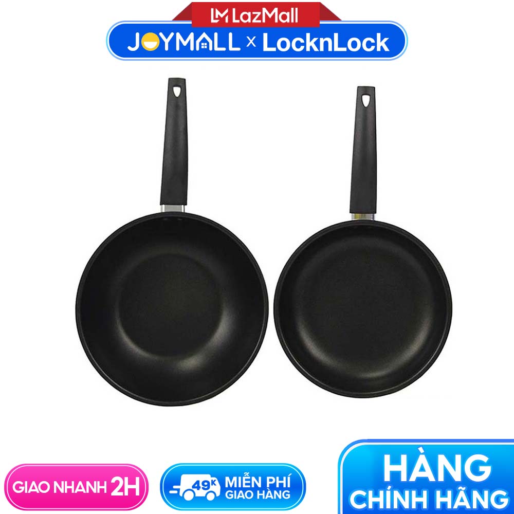 Bộ 2 chảo nhôm Lock&Lock chống dính Easy Frypan 2P Set LEY1243S2 không dùng cho bếp từ - Hàng chính hãng, dẫn nhiệt tốt nấu nhanh - JoyMall