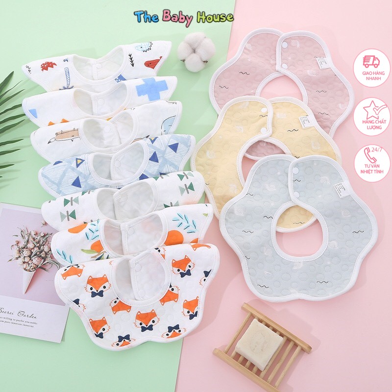 Yếm Cho Bé 💛 𝐅𝐑𝐄𝐄𝐒𝐇𝐈𝐏💛Yếm Cotton tròn xoay 360 Thấm Hút Tốt, Chống Thấm Tốt, Họa Tiết Dễ Thương Cho Bé