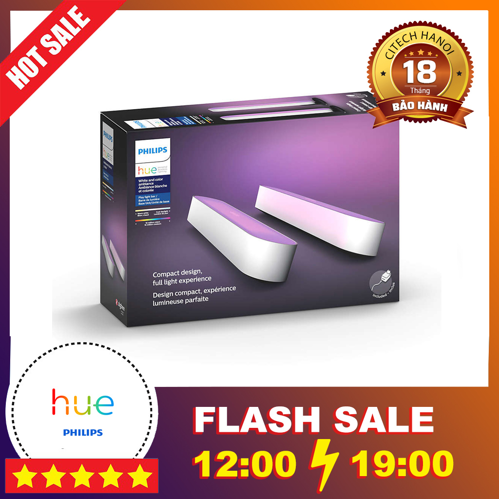 Đèn trang trí tivi, phòng gaming đổi màu siêu chất Philips HUE Play light bar double pack