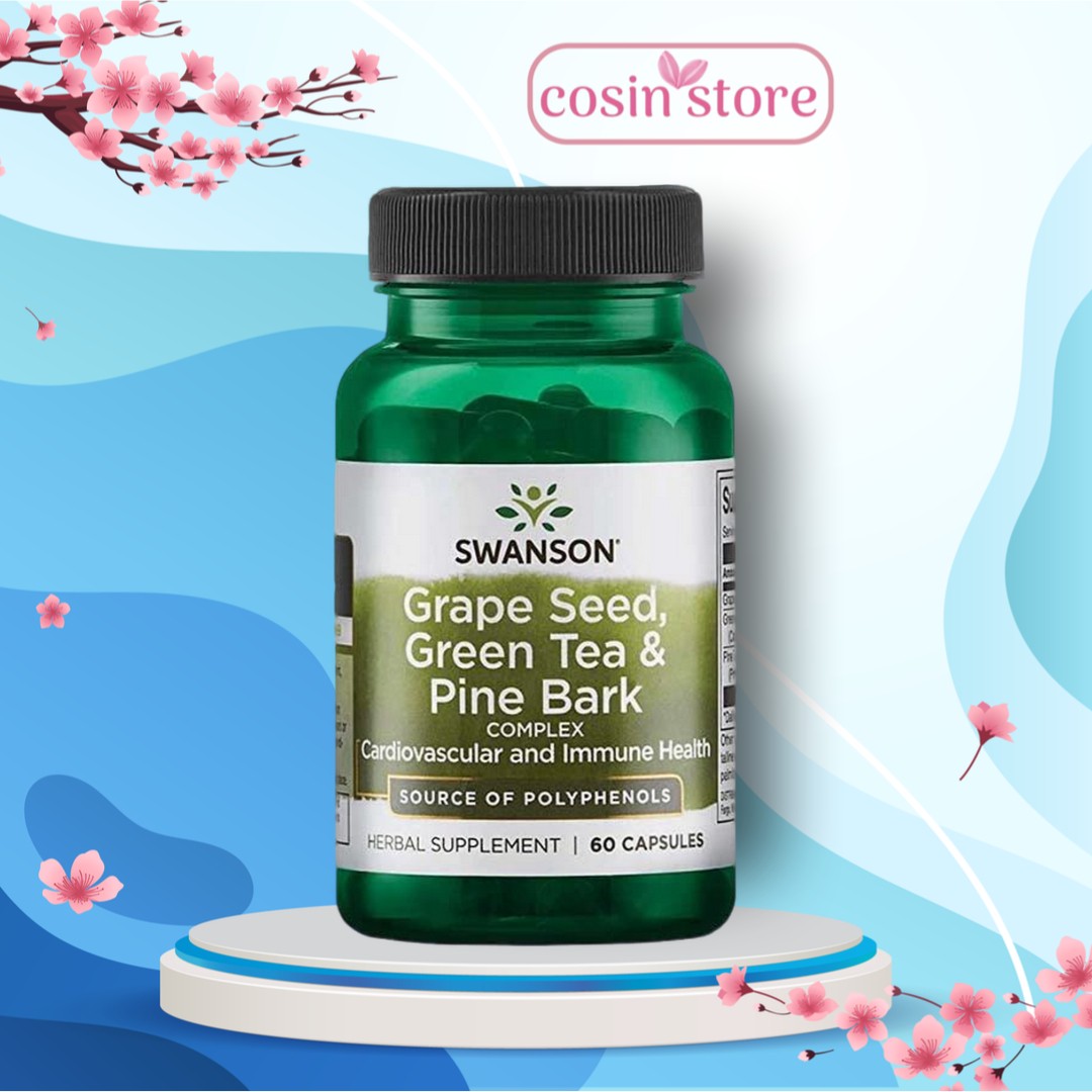 Viên uống Swanson Grape Seed , Green Tea & Pine Bark Complex 60 viên Mỹ - Tăng cường sức đề kháng , đẹp da và sức khỏe tim mạch - Cosin Store