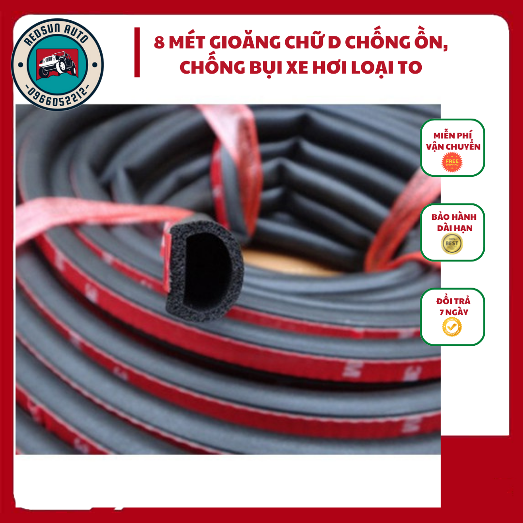 Bộ Gioăng, Ron, Zoăng D To Cao Cấp (8 Mét- Kích Thước 15*15mm) Chống Ồn, Chống Bụi Xe Hơi