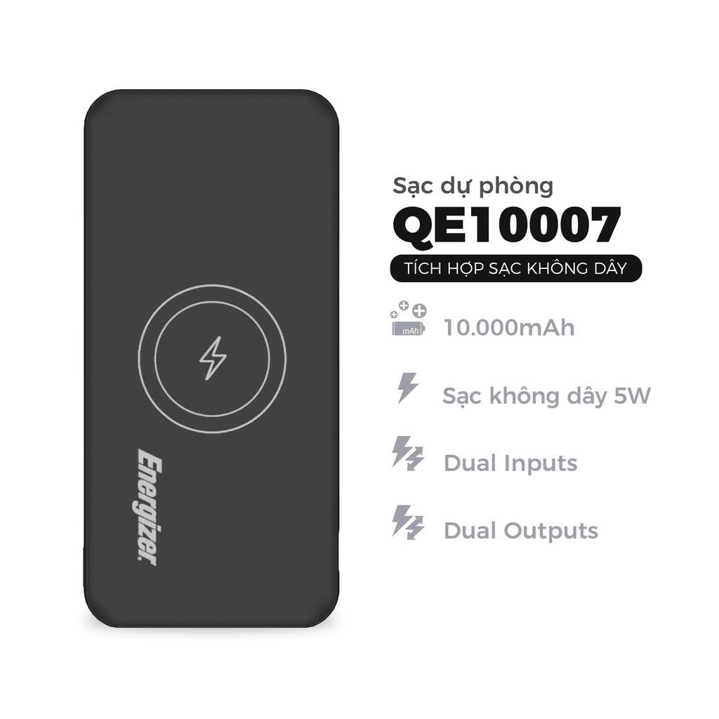 Pin sạc dự phòng energizer qe10007 sạc không dây 5w dung lượng 10000mah.