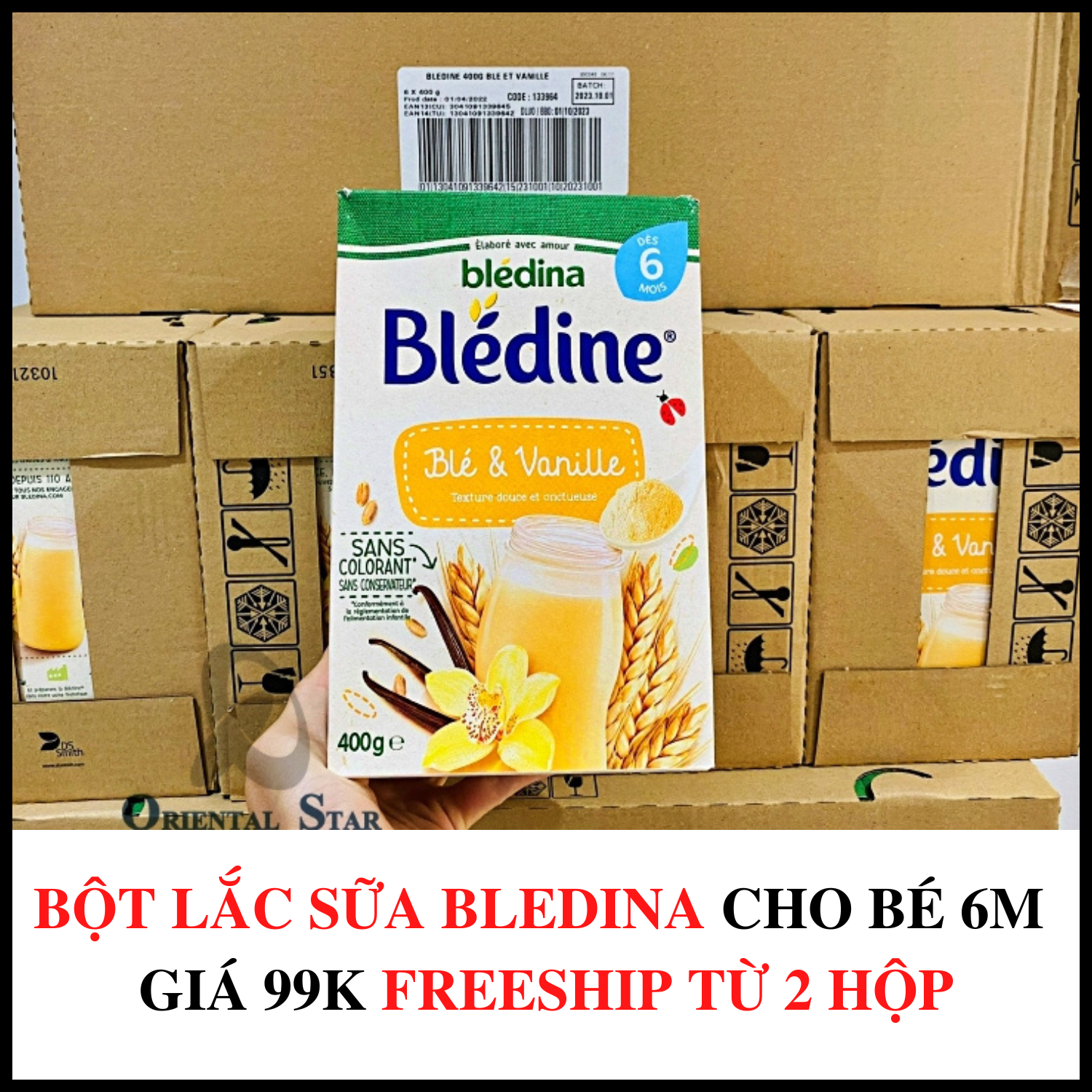 Bột lắc sữa bledina cho bé 6m vị vani hàng pháp date tháng 10/2023