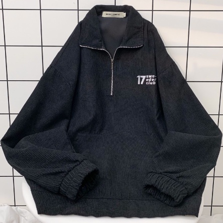 Áo sweater 17mm phối zip vải nhung gân form rộng ulzzang unisex 🖤 nam nữ unisex 🖤 áo sweater có cổ jejul