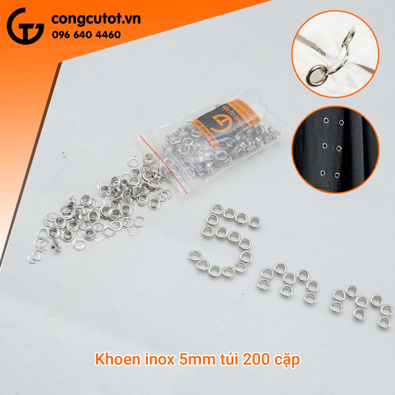 Khoen inox trang trí 5mm túi 200 cặp