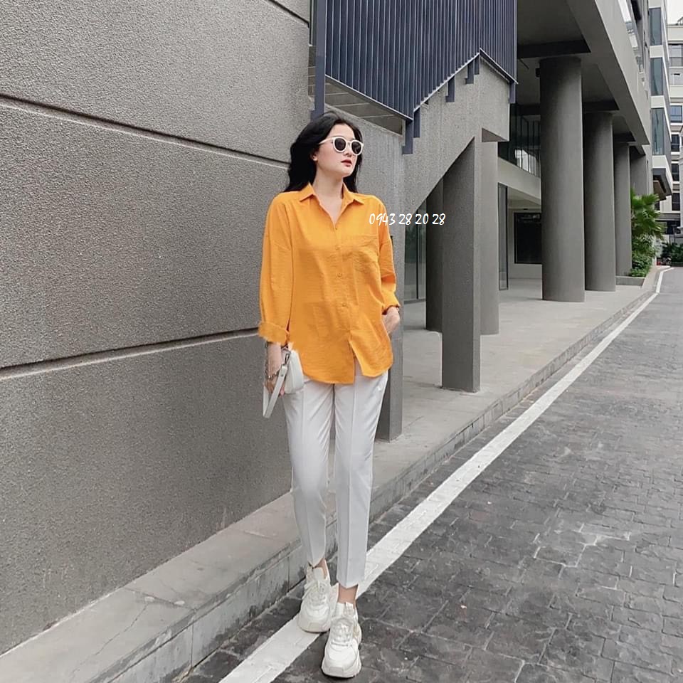 Áo sơ mi nữ dài tay vạt tôm đũi thô nhiều màu mềm mát