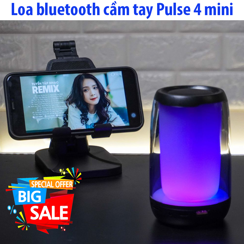 [ MẪU MỚI 2021 ] Loa bluetooth cầm tay Pulse 4 mini - Loa nghe nhạc cầm tay du lịch âm thanh cực hay kèm đèn led đổi màu - Thiết kế nhỏ gọn, hiện đại - Đầy đủ kết nối bluetooth, AUX, USB, TF card, BH uy tín 1 đổi 1.