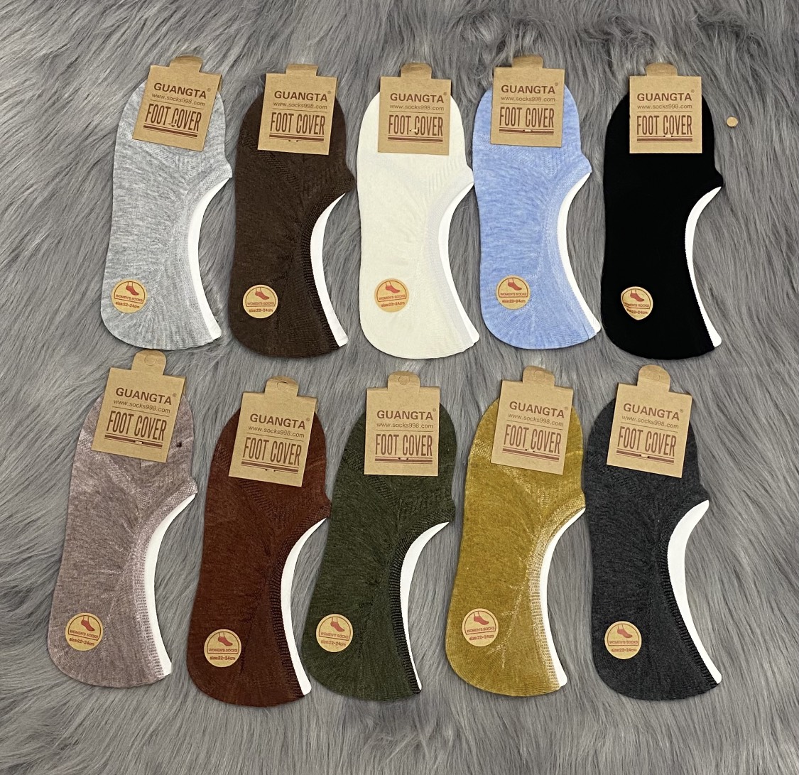 [HCM]Combo 5 đôi vớ hài nữ+ thun cotton 100%  có silicon chống trượt sau gót  thích hợp mang giày muốn giấu vớ  có 4 màu lựa chọn  thương hiệu GUANGTA