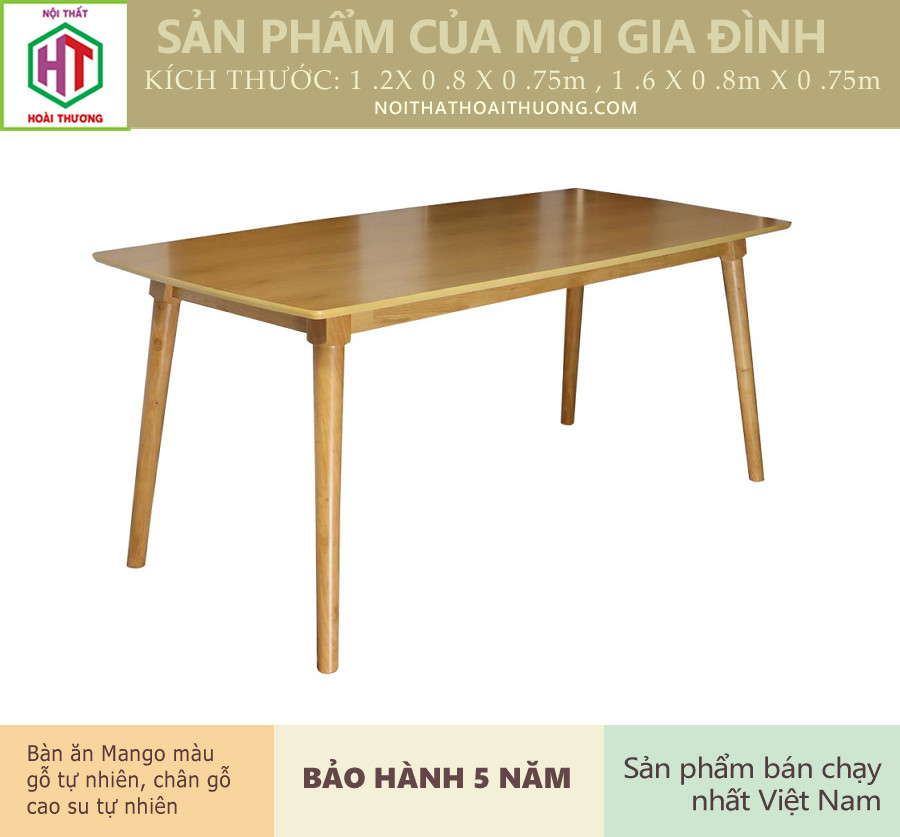 [HCM]Bàn Gỗ Phòng ăn HT0512G Màu Gõ Tự Nhiên