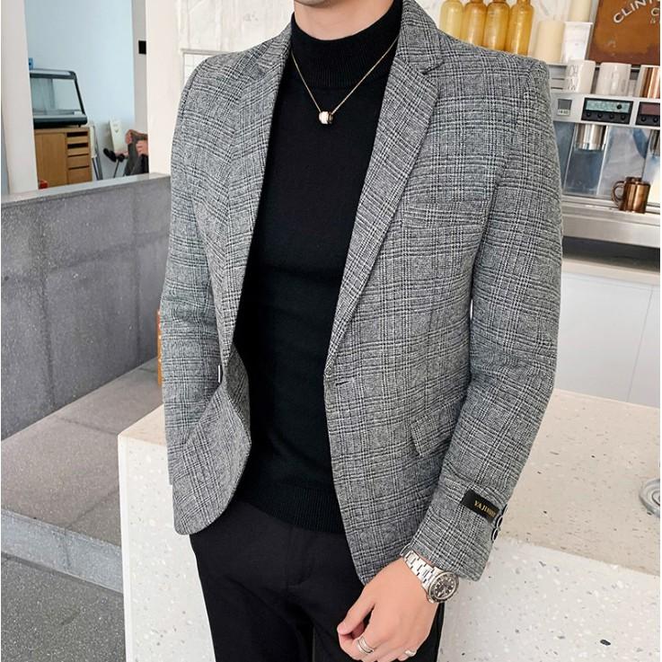 Áo khoác blazer nam 1 cúc, áo vest dạ nam hàn quốc sang trọng 2 lớp form ôm korea suit | ve4